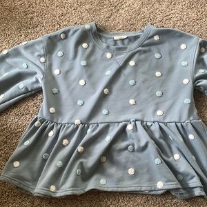 Blue peplum top w/ fuzzy polka dots